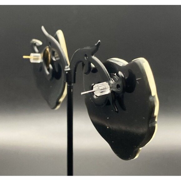 Vtg Lee Sands Necklace Earrings Mother of Pearl White Cat Face Black Wood Beads - Picture 9 of 14